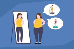 Person reflecting on progress during weight loss plateau phase of health journey